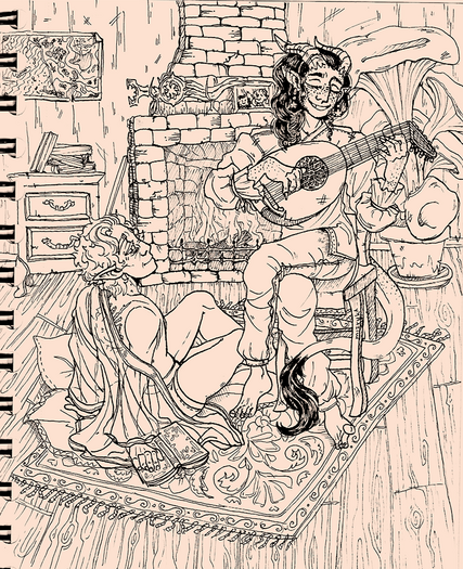 Sweet song by the fireplace | pen on paper